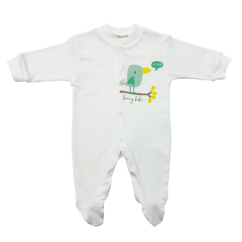 BUNNY BEBE Βρεφικό Βαμβακερό Μακρυμάνικο Φορμάκι Μακό Πουλάκι Εκρού