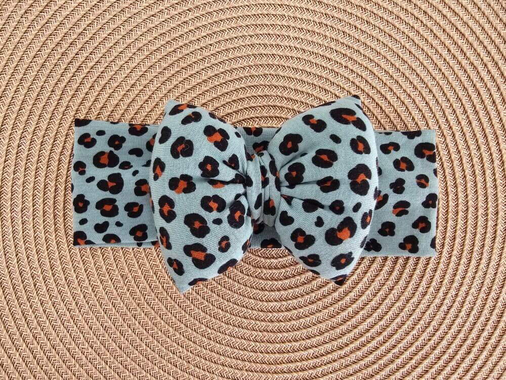 STAMATIS BEBE Βρεφική Κορδέλα Για Μωρά Με Μεγάλο Φιόγκο Dark Mint Leopard