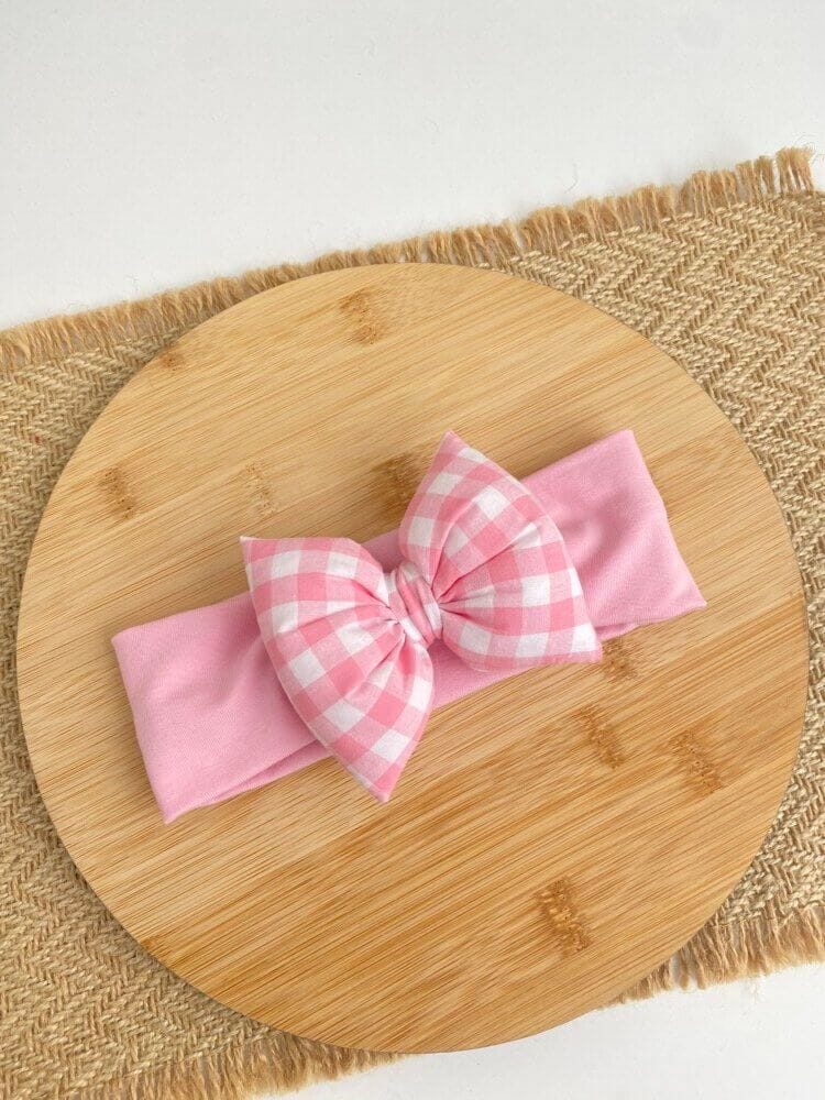 STAMATIS BEBE Βρεφική Κορδέλα Για Μωρά Με Μεγάλο Φιόγκο Καρό Ροζ