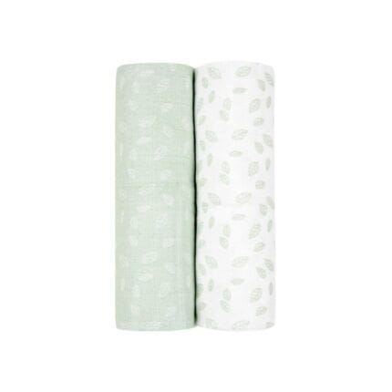 KIKKA BOO Σετ Πάνες Αγκαλιάς Μουσελίνα Leaves Mint