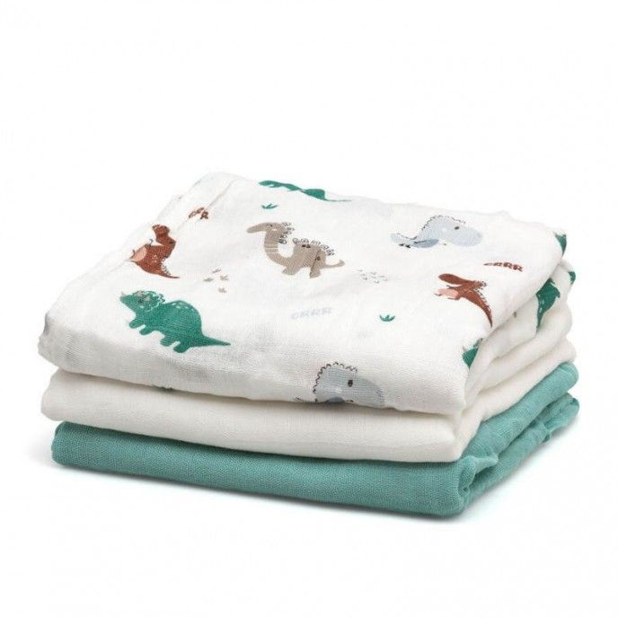 KIOKIDS Σετ Πάνες Αγκαλιάς Μουσελίνα Bamboo Mint Dinos