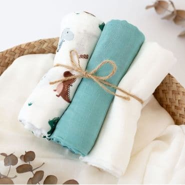 KIOKIDS Σετ Πάνες Αγκαλιάς Μουσελίνα Bamboo Mint Dinos