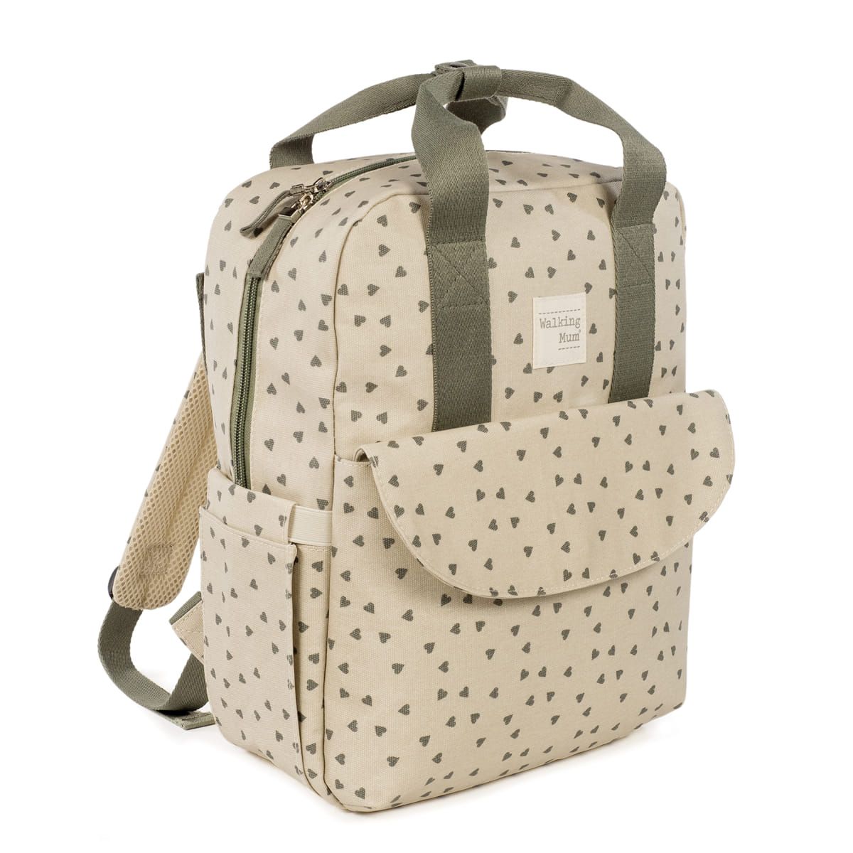 WALKING MUM Τσάντα Αλλαξιέρα Πλάτης Μαμάς Backpack Poppy Olive Hearts