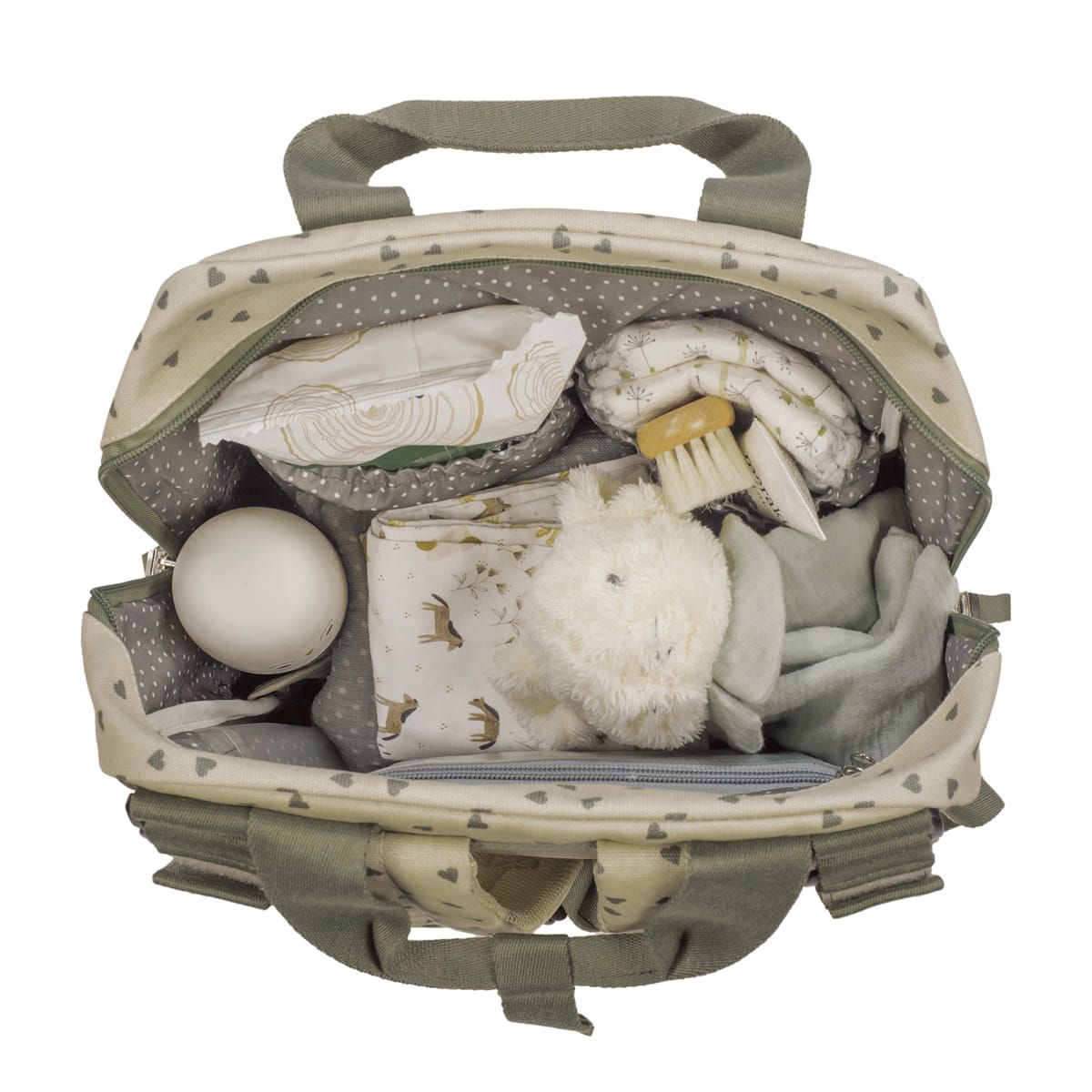 WALKING MUM Τσάντα Αλλαξιέρα Πλάτης Μαμάς Backpack Poppy Olive Hearts